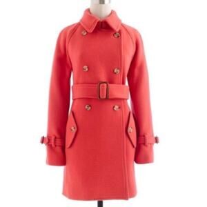 J CREW Belted Peacoat Coral Italian Stadium Cloth Nello Gori Wool Coat Trench